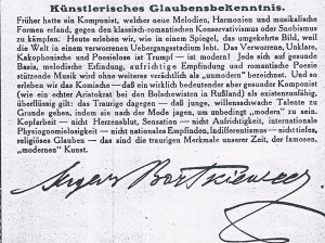 Bortkiewicz - Künstlerisches Glaubensbekenntnis